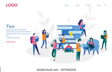 People reading or students studying, book lovers, readers, Vector illustration for web banner, print, infographics, mobile website. Landing page template. Students preparing for examination