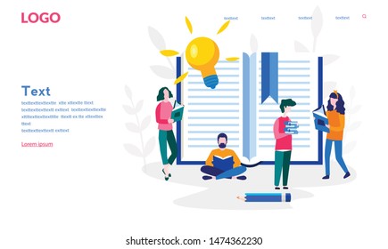 People reading or students studying, book lovers, readers, Vector illustration for web banner, print, infographics, mobile website. Landing page template. Students preparing for examination