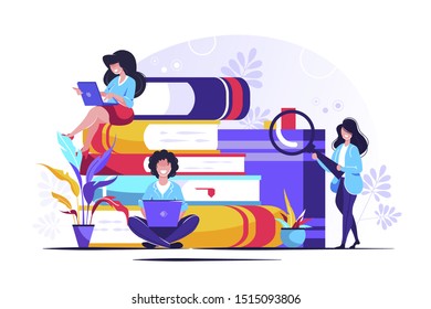People reading or students studying, book lovers, readers, Vector illustration for web banner, print, infographics, mobile website. Landing page template. Students preparing for examination

