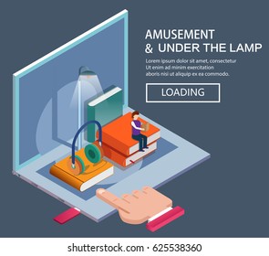 People reading under the lamp