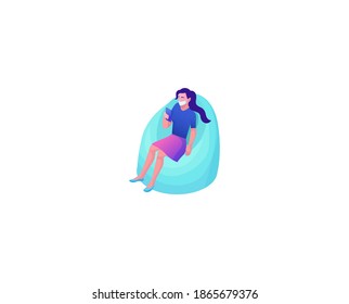 People receive test result from the laboratory, Covid-19 lab,  Coronavirus medical research, patient in face mask, woman sitting in beanbag chair, isolated on white background