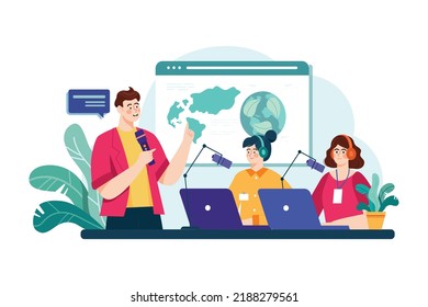 People recording conference podcast Illustration concept. Flat illustration isolated on white background