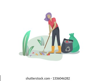 people Recycle Sort organic Garbage in different container for Separation to Reduce Environment Pollution. Woman collect garbage in bag or container. Environmental day vector cartoon illustration