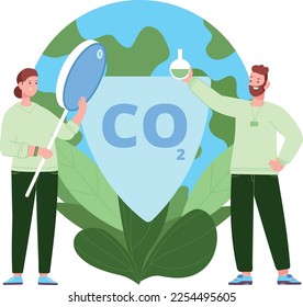 People reduce co2. Saving planet. Eco scientists isolated on white background
