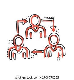 People referral icon in comic style. Business communication cartoon vector illustration on white background. Reference teamwork splash effect business concept.