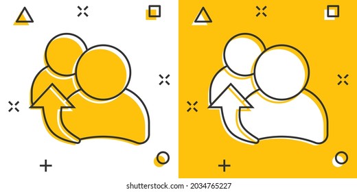 People referral icon in comic style. Business communication vector cartoon illustration pictogram. Reference teamwork business concept splash effect.