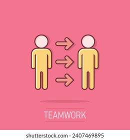 People referral icon in comic style. Business communication vector cartoon illustration pictogram. Reference teamwork business concept splash effect.