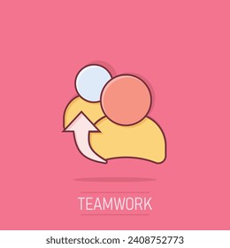 People referral icon in comic style. Business communication vector cartoon illustration pictogram. Reference teamwork business concept splash effect.