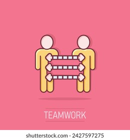 People referral icon in comic style. Business communication cartoon vector illustration on isolated background. Reference teamwork splash effect business concept.