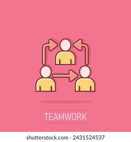 People referral icon in comic style. Business communication cartoon vector illustration on background. Reference teamwork splash effect business concept.