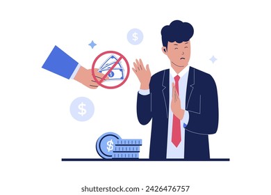 People refuse bribes illustration concept. Vector flat illustration