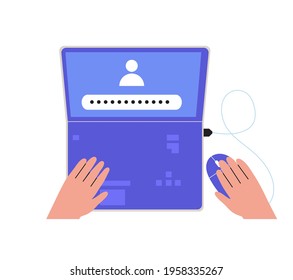 People register online on different devices. Registration or sign up user interface. User use secure login and password protection on website or social media account. Vector illustrations for UI, app.