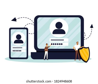 People register online. Registration or sign up user interface. Users use secure login and password. Collection of online registration, sign up, user interface. Vector illustrations for UI, app