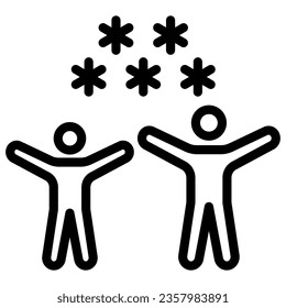 People rejoice snow line icon, World snow day concept, two happy men in snowy weather sign on white background, Family outdoor activities in winter icon in outline style. Vector graphics