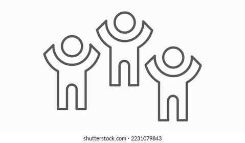 People rejoice stick fugure line icon. The crowd cheers simple sign. Dancing men. Standing ovation. Flat vector illustration isolated on white background.