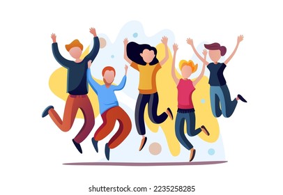 People rejoice in victory, working team of people celebrate. Vector illustration