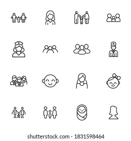 People related vector icon set. Well-crafted sign in thin line style with editable stroke. Vector symbols isolated on a white background. Simple pictograms.