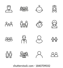People related vector icon set. Well-crafted sign in thin line style with editable stroke. Vector symbols isolated on a white background. Simple pictograms.