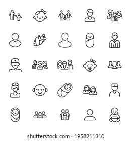 People related vector icon set. Well-crafted sign in thin line style with editable stroke. Vector symbols isolated on a white background. Simple pictograms.