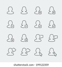 People related vector icons set, thin line