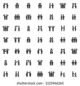 People relationship vector icons set, Friendship modern solid symbol collection, filled style pictogram pack. Signs, logo illustration. Set includes icons as Lesbian marriage proposal, Gay friends