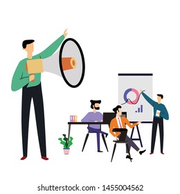 People Relationship, Working and Interacting with Graph Vector Template Design Illustration