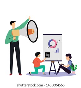 People Relationship, Working and Interacting with Graph Vector Template Design Illustration