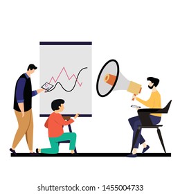 People Relationship, Working and Interacting with Graph Vector Template Design Illustration
