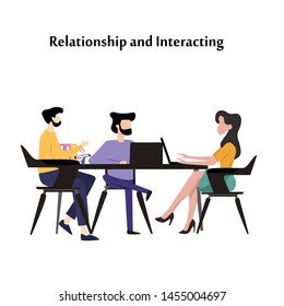 People Relationship, Working and Interacting Vector Template Design Illustration