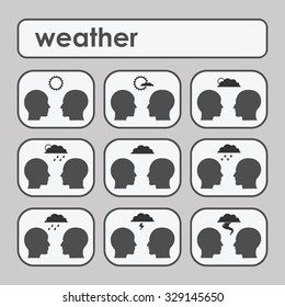 People relationships icons symbolized with weather pictograms. Vector icons set 