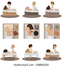 People Relaxing With Hand Massage At Beauty Spa Set - Isolated On White Background - Vector Illustration, Graphic Design Editable For Your Design 