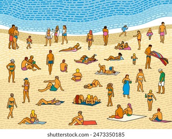 People relaxing on the beach vector illustration