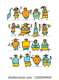 People relaxing at resort, characters for your design