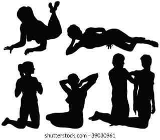 people relaxing silhouettes - vector