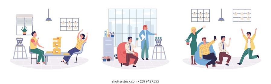 People relaxing vector illustration. People find happiness in calmness their surroundings Engaging in pleasurable pastimes brings sense leisure The relaxed atmosphere helps people feel at ease