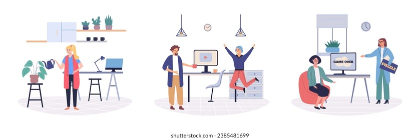 People relaxing vector illustration. Finding enjoyment in recreation contributes to personal well being People seek pleasure and enjoyment in their leisure activities Resting in peaceful environment