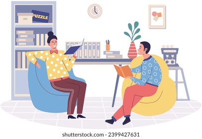 People relaxing vector illustration. Resting in peaceful environment brings comfort and tranquility The concept people relaxing metaphor emphasizes importance self care Calmness and peace