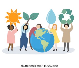 People with renewable energy resources illustration