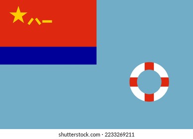 Ilustración aislada de vectores de bandera marina de la República Popular China. Bandera del ejército costero de China. Emblema símbolo nacional de la bandera militar marina de China. Bandera de la fuerza aérea de la marina de guerra de China. barco de guerra