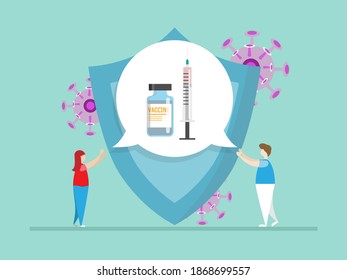 people require vaccine for prevent a virus, covid-19 coronavirus vaccine concept cartoon character flat illustration