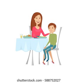 People in the restaurant for dinner. Vector illustration on a white background.