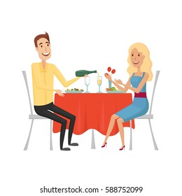 People in the restaurant for dinner. Vector illustration on a white background.