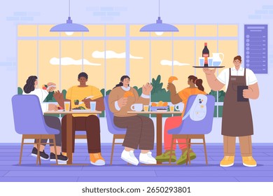 Personas en el restaurante Fondo plano dibujado a mano