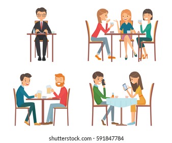 People in restaurant. Isolated vector illustration