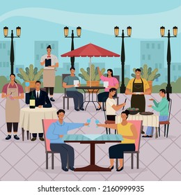 people in restaurant outdoor scene characters