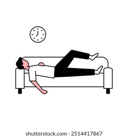 People are resting on various types of sofas. Sleeping, reading books, watching TV, and using mobile phones. flat design style minimal vector illustration.