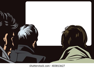 People in retro style pop art and vintage advertising. People in the cinema