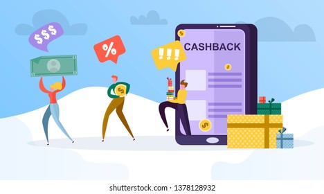 people return part of their money through the application cashback, loyal attitude of the online store to the buyer, a big discount on the product, Vector illustration for web site and landing page.