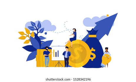 People review money vector analytics application communication business. Employee building finance with arrow and coins concept illustration icon management. Bank report tax data investment chart
