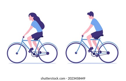 People ride bicycles. Flat colored vector illustration. Isolated on white background. 